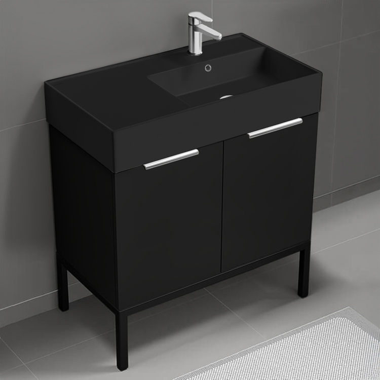 Nameeks DERIN749 Black Bathroom Vanity With Black Sink, Modern, Free Standing, 32 Inch